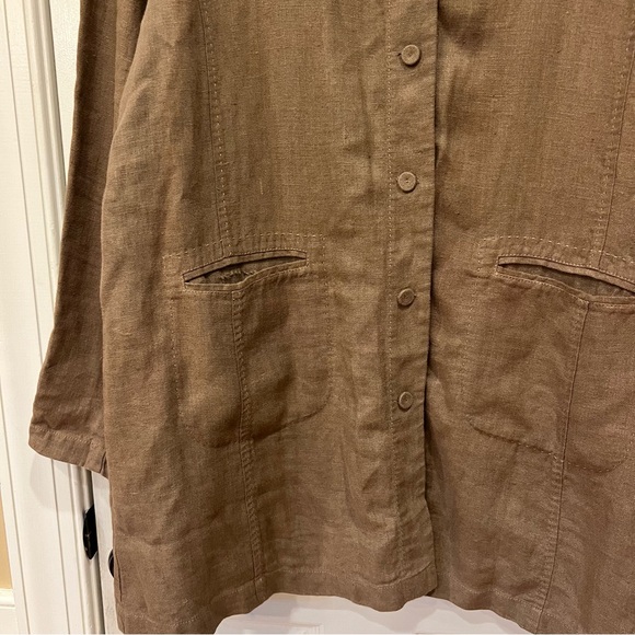 Eileen Fisher 100% Irish Linen Button Down Tunic Jacket in Brown Women’s Large - Picture 3 of 8